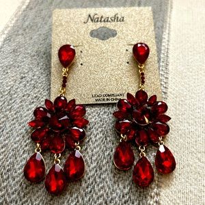 Natasha Couture Red Crystal Flower Earrings